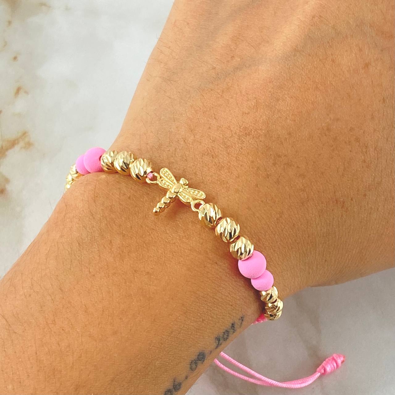 Pulsera Rosada Herraje Libelula 2.05gr / Oro Amarillo 18K *
