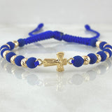 Pulsera Azul Rey Herraje Cruz Cristo 1.7gr / Oro Amarillo 18K *