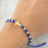 Pulsera Azul Rey Herraje Cruz Cristo 1.7gr / Oro Amarillo 18K *