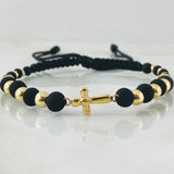 Pulsera Negra Herraje Cruz 1.9gr / Oro Amarillo 18K *