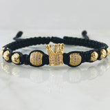 Pulsera Negra Herraje Corona 4.3gr / Oro Amarillo 18K *