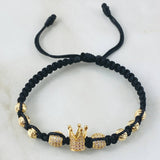 Pulsera Negra Herraje Corona 4.3gr / Oro Amarillo 18K *