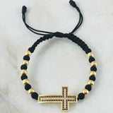 Pulsera Negra Herraje Cruz 4.55gr / Oro Amarillo 18K *
