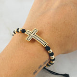 Pulsera Negra Herraje Cruz 4.55gr / Oro Amarillo 18K *