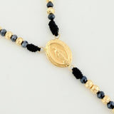 Rosario Negro Virgen Milagrosa Cruz Cristo 34und 6.25gr / 62.5cm / 5mm Oro Amarillo 18K *