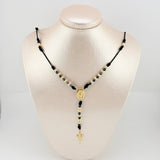 Rosario Negro Virgen Milagrosa Cruz Cristo 34und 6.25gr / 62.5cm / 5mm Oro Amarillo 18K *