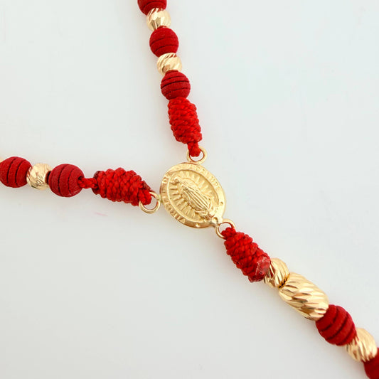 Rosario Rojo Virgen Guadalupe Cruz Cristo 34und 4.3gr / 62.5cm / 4mm Oro Amarillo 18K *