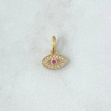 Dije Ojo Turco 0.65gr / 1.4cm / Circones Blancos Y Fucias Oro Amarillo 18K