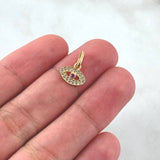Dije Ojo Turco 0.6gr / 1.4cm / Circones Blancos Y Fucias Oro Amarillo 18K