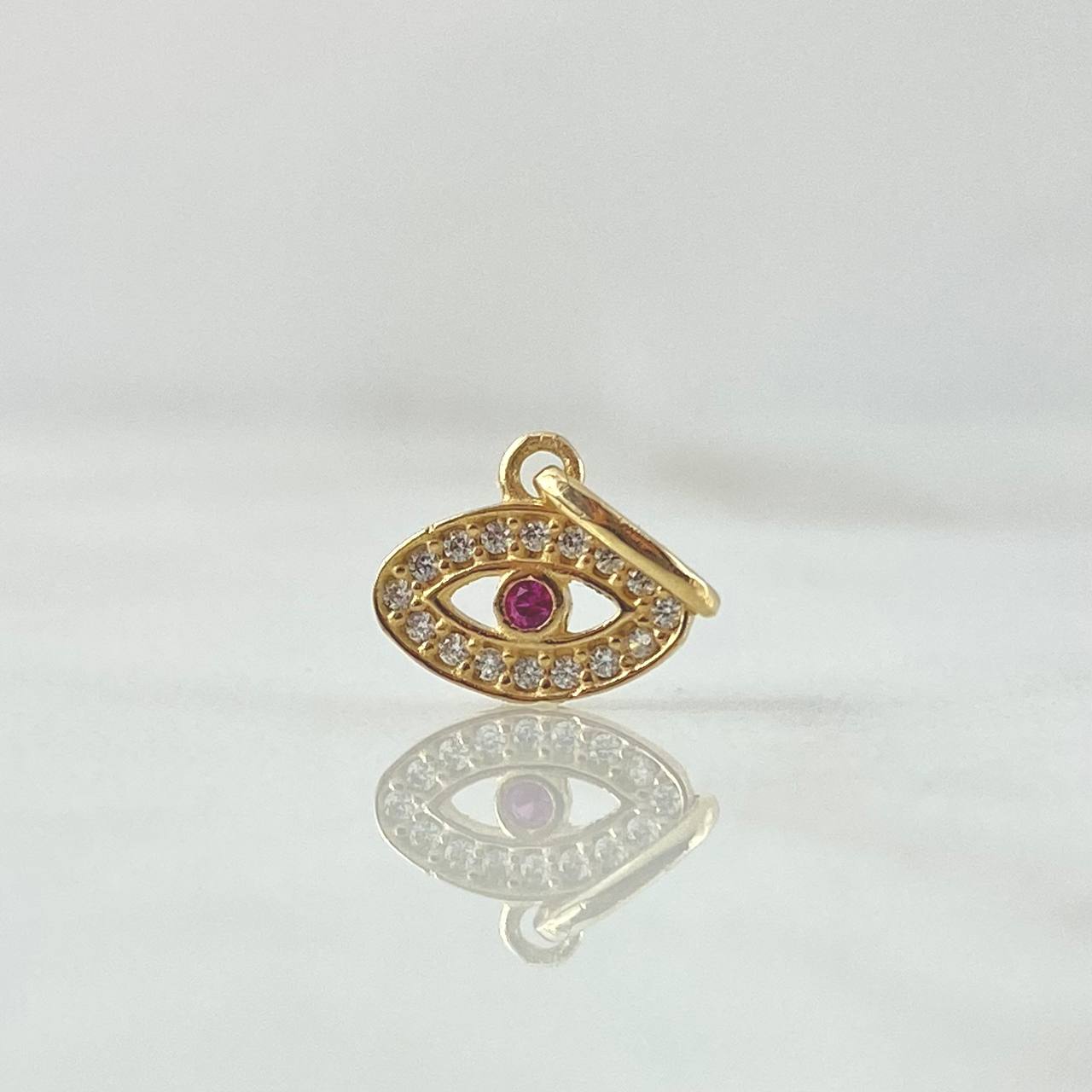 Dije Ojo Turco 0.65gr / 1.4cm / Circones Blancos Y Fucias Oro Amarillo 18K