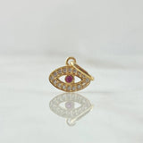 Dije Ojo Turco 0.65gr / 1.4cm / Circones Blancos Y Fucias Oro Amarillo 18K