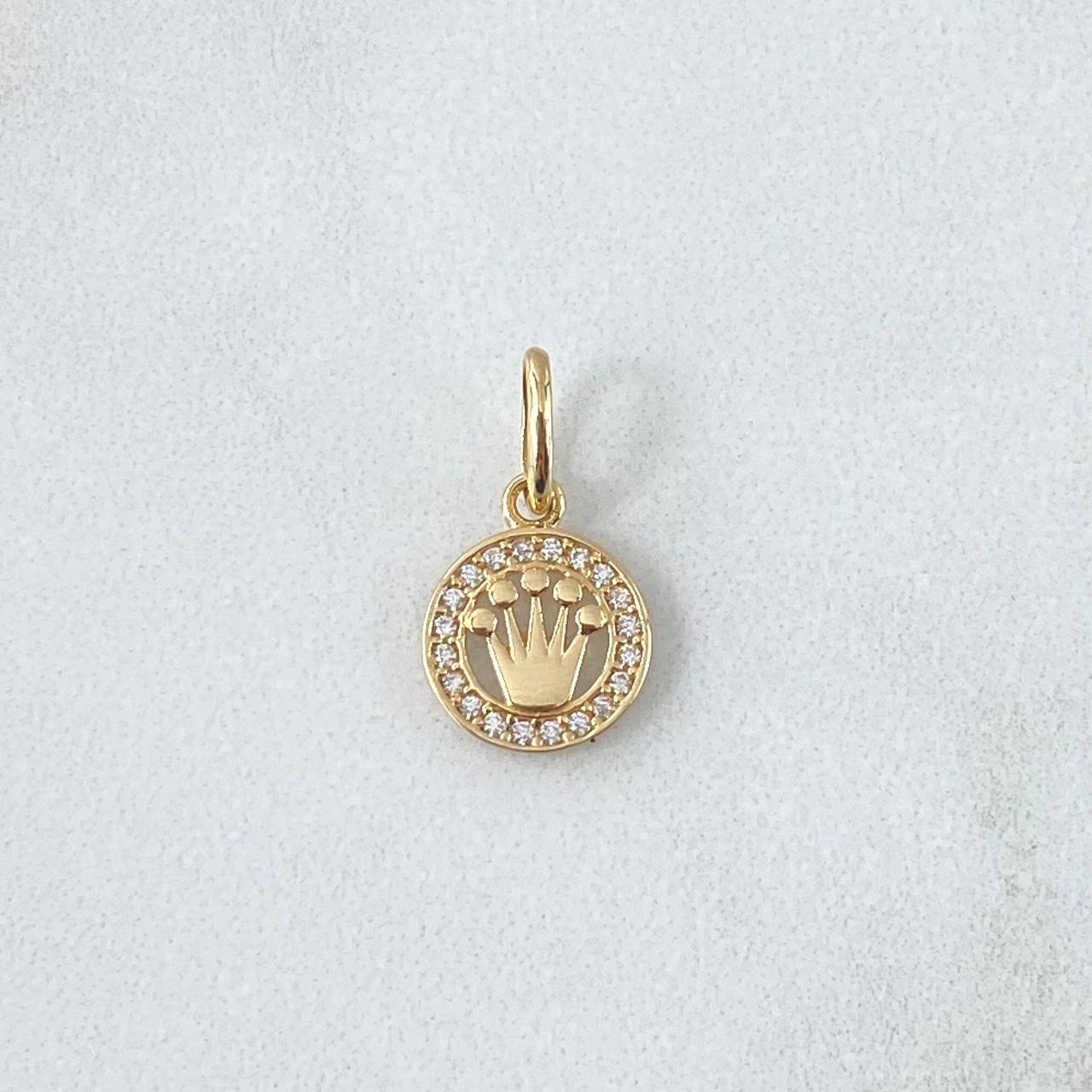 Dije Circulo Corona RX 0.75gr / 1.7cm /  Circones Blancos Oro Amarillo 18K