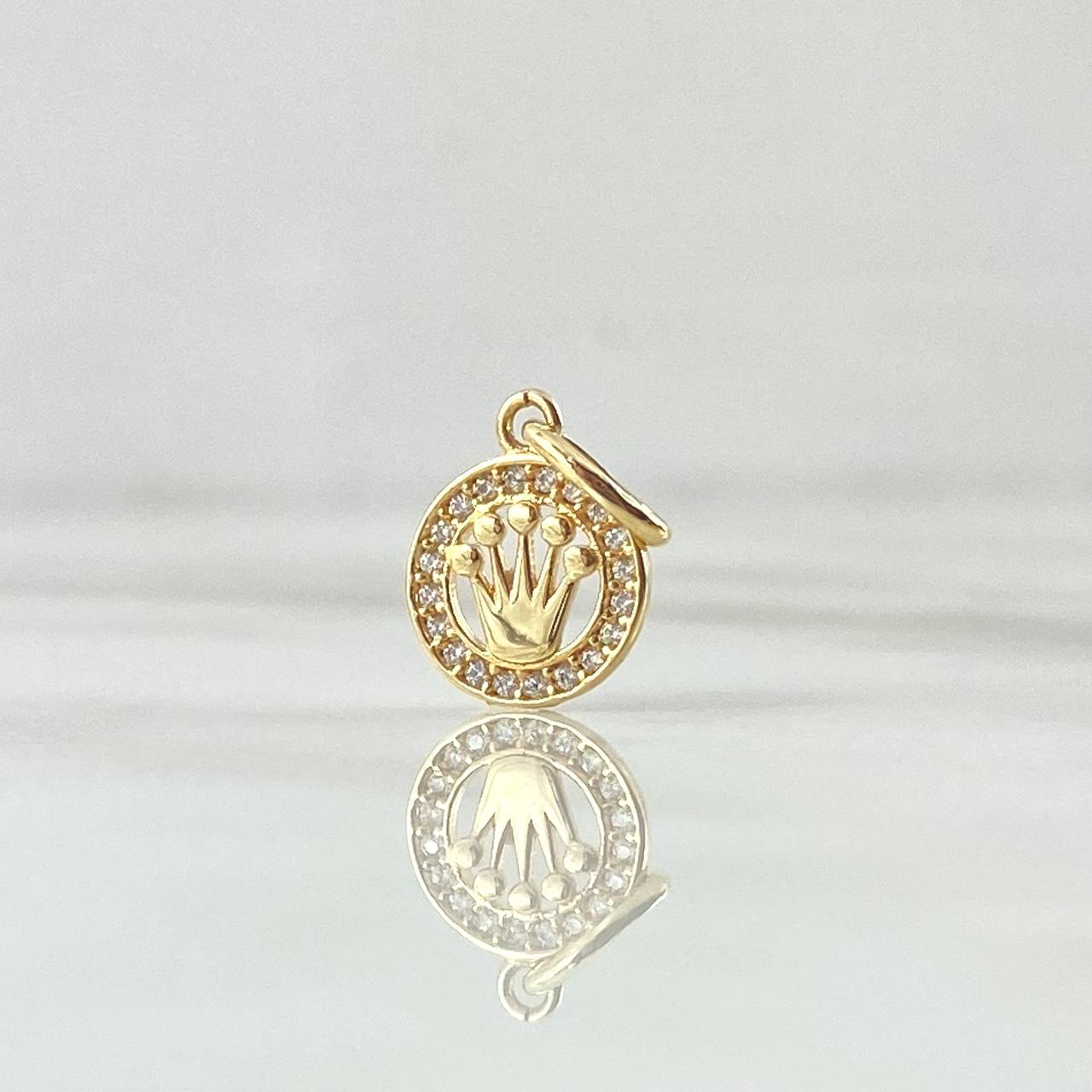 Dije Circulo Corona RX 0.75gr / 1.7cm /  Circones Blancos Oro Amarillo 18K
