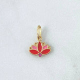 Dije Flor India 0.75gr / 1.7cm / Resina Rosada Roja Circon Fucsia Oro Amarillo 18K (Oferta) ©