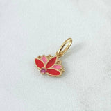 Dije Flor India 0.75gr / 1.7cm / Resina Rosada Roja Circon Fucsia Oro Amarillo 18K (Oferta) ©