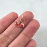 Dije Flor India 0.75gr / 1.7cm / Resina Rosada Roja Circon Fucsia Oro Amarillo 18K (Oferta) ©