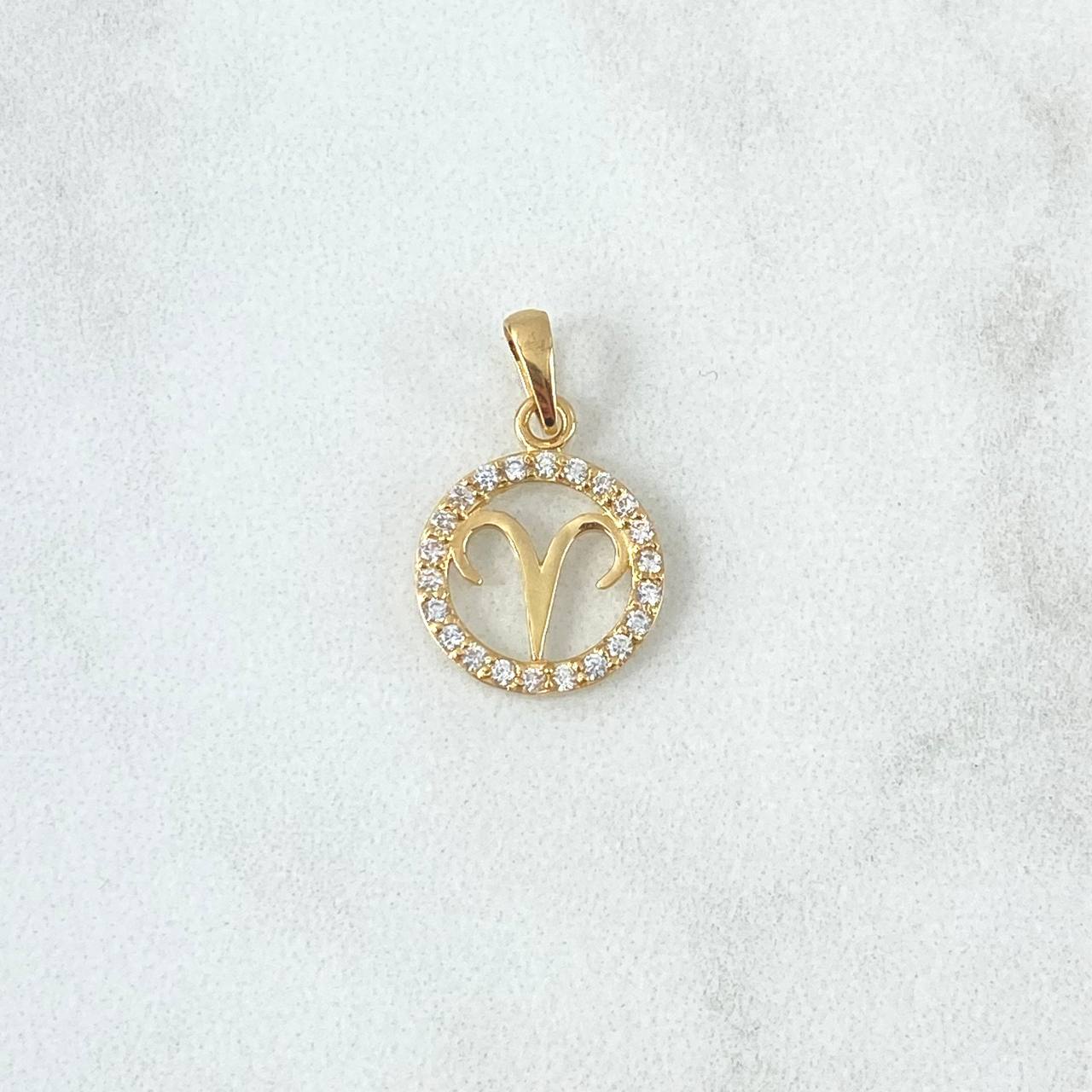 Dije Aries 0.9gr / 2cm / Circones Blancos Oro Amarillo 18K ©