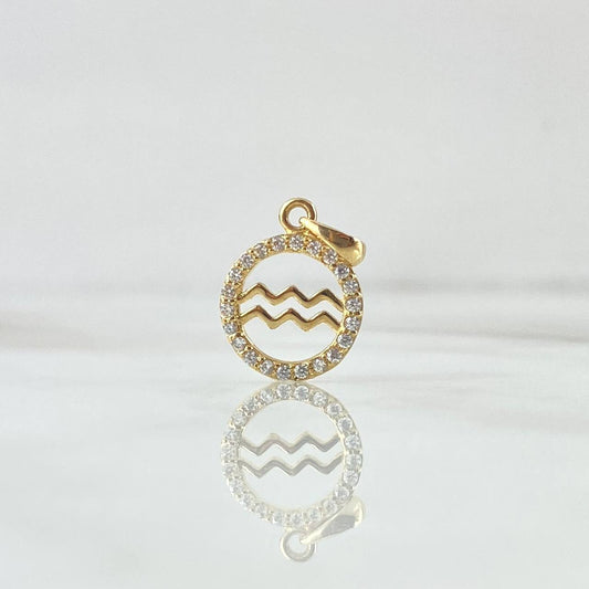 Dije Acuario 1.05gr / 2cm / Circones Blancos Oro Amarillo 18K