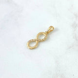 Dije Infinito Parcial 1.3gr / 2.7cm / Circones Blancos Oro Amarillo 18K