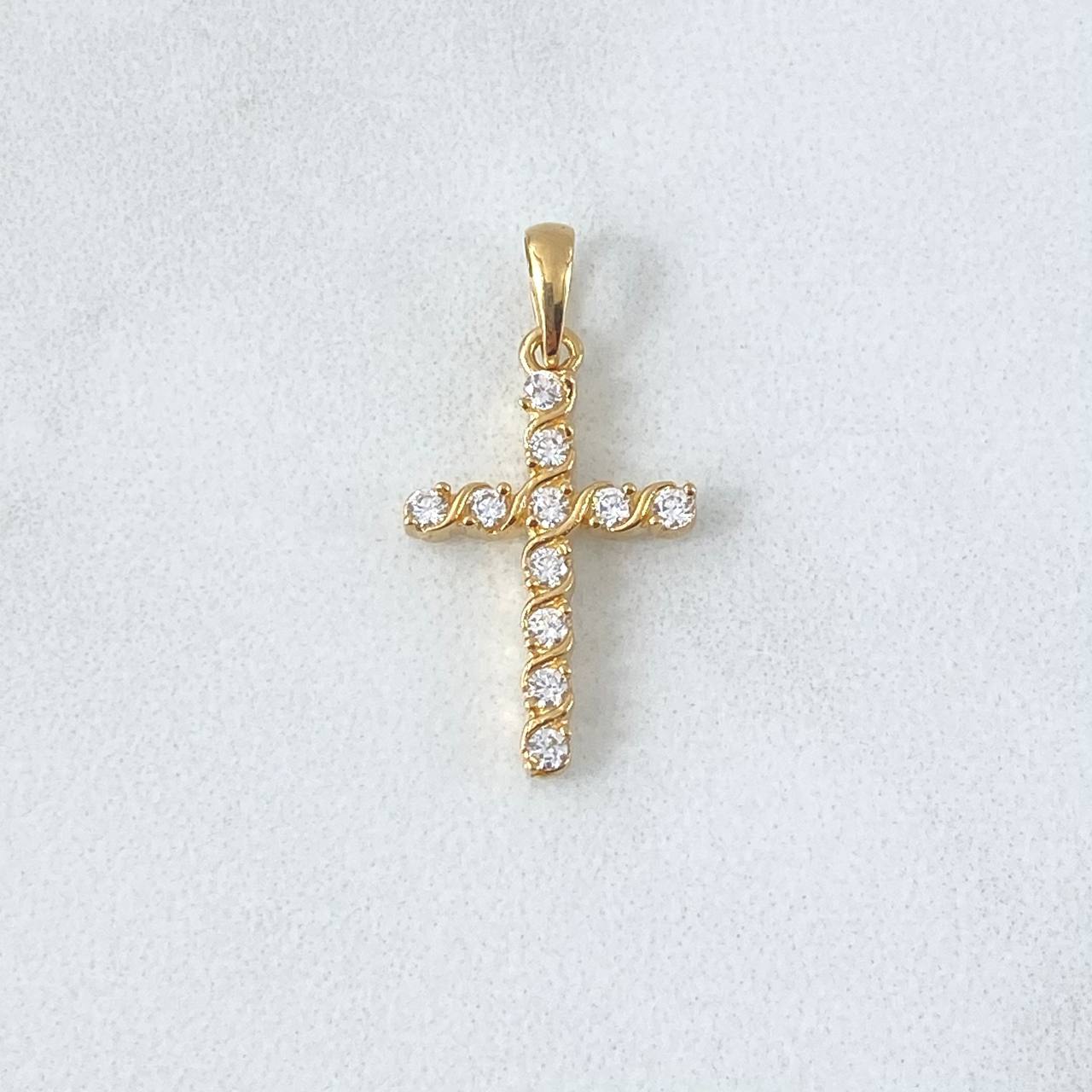 Dije Cruz Enreversada 1.55gr / 2.5cm / Circones Blancos Oro Amarillo 18K