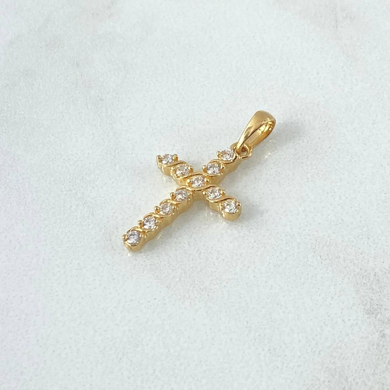 Dije Cruz Enreversada 1.55gr / 2.5cm / Circones Blancos Oro Amarillo 18K