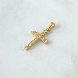Dije Cruz Enreversada 1.55gr / 2.5cm / Circones Blancos Oro Amarillo 18K