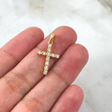 Dije Cruz Enreversada 1.55gr / 2.5cm / Circones Blancos Oro Amarillo 18K