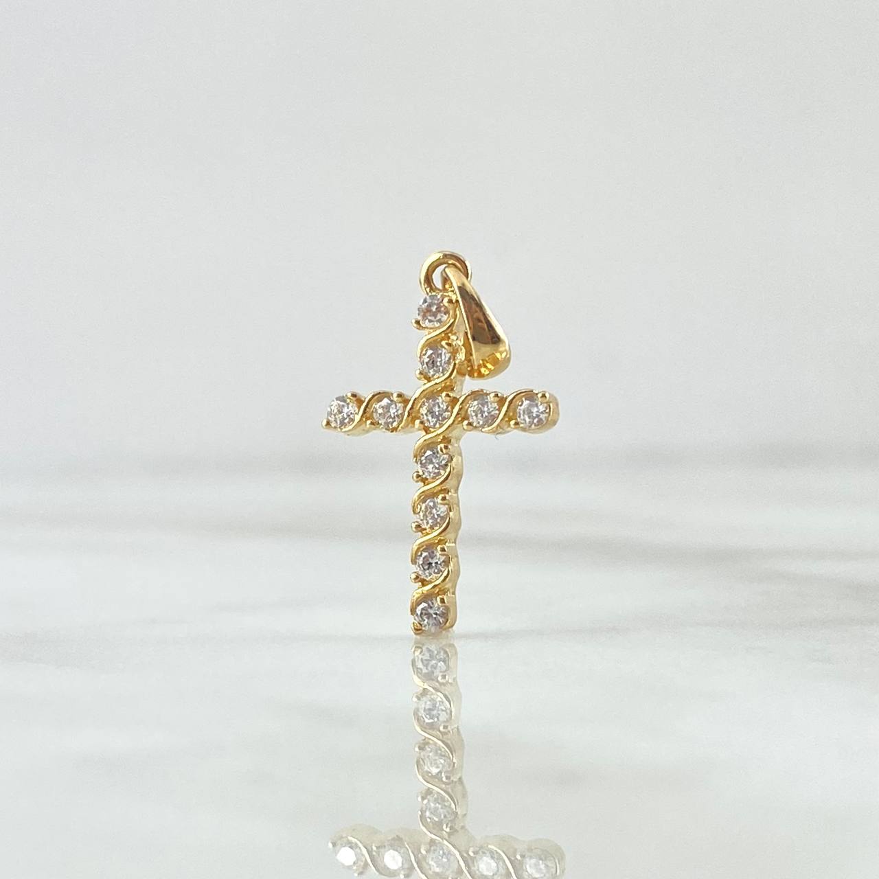 Dije Cruz Enreversada 1.55gr / 2.5cm / Circones Blancos Oro Amarillo 18K