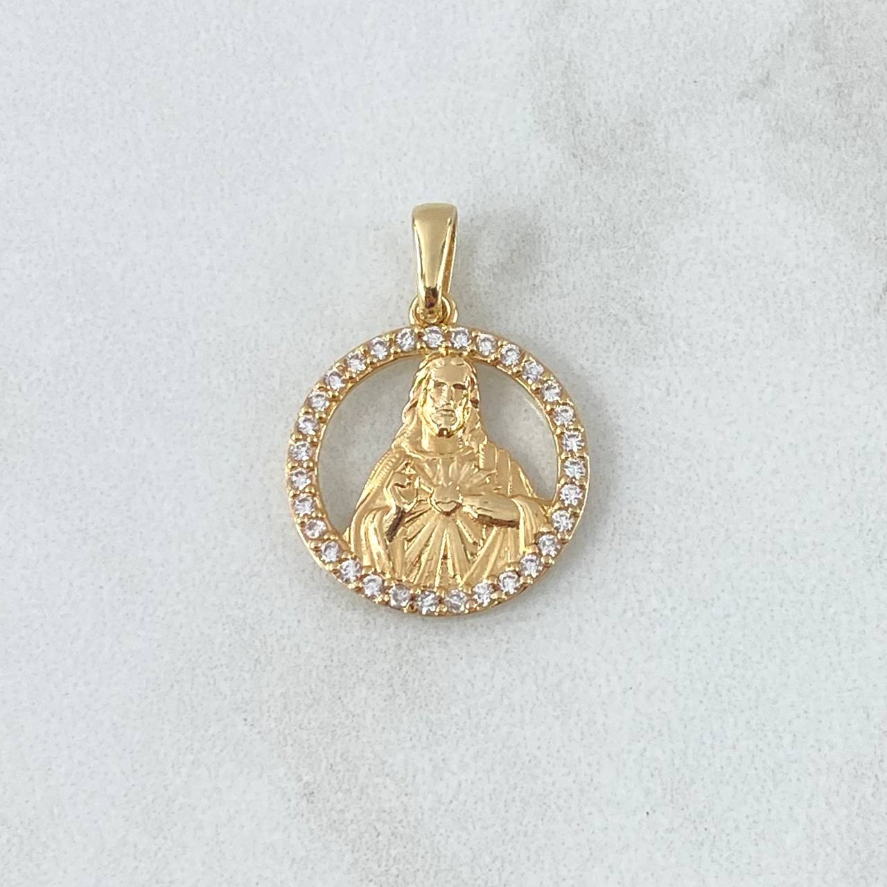 Dije Sagrado Corazón de Jesús 2gr / 2.3cm / Circones Blancos Oro Amarillo 18K