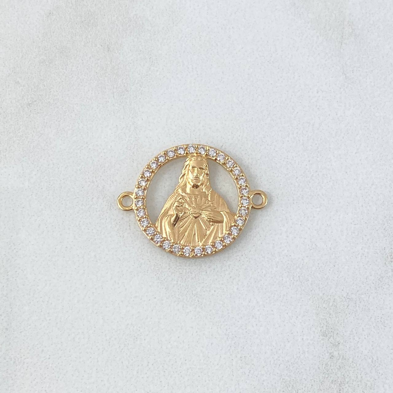 Herraje Sagrado Corazón De Jesús 2gr / 2.3cm / Circones Blancos Oro Amarillo 18K