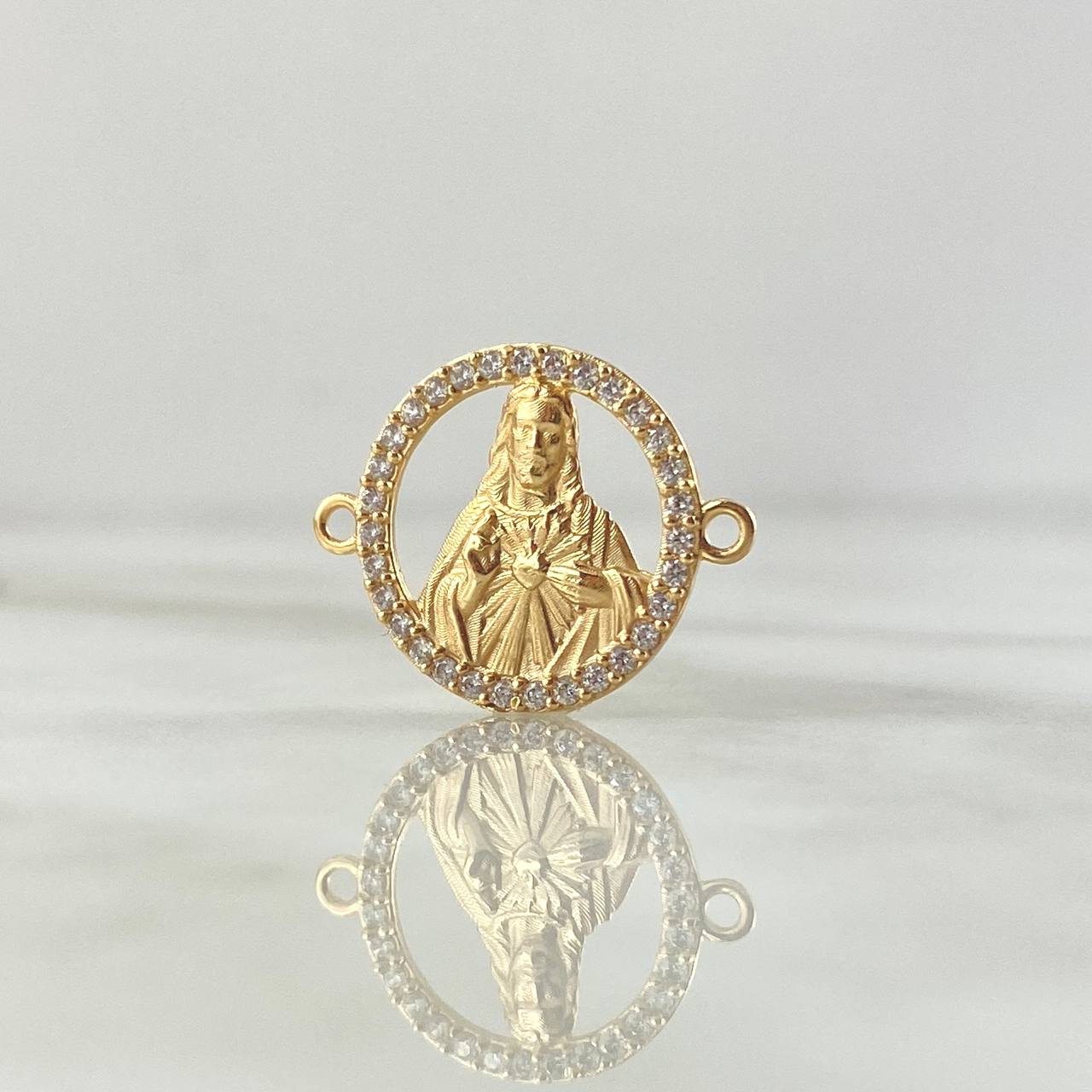 Herraje Sagrado Corazón De Jesús 2gr / 2.3cm / Circones Blancos Oro Amarillo 18K