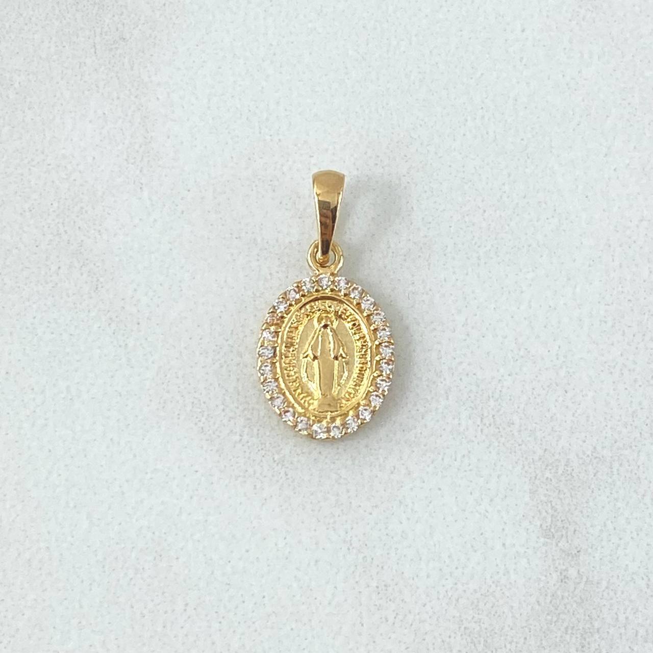 Dije Virgen Milagrosa 1.2gr / 1.9cm / Circones Blancos Oro Amarillo 18K