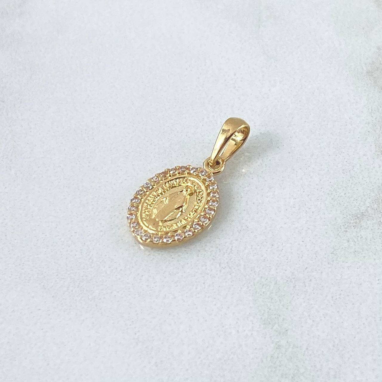 Dije Virgen Milagrosa 1.2gr / 1.9cm / Circones Blancos Oro Amarillo 18K
