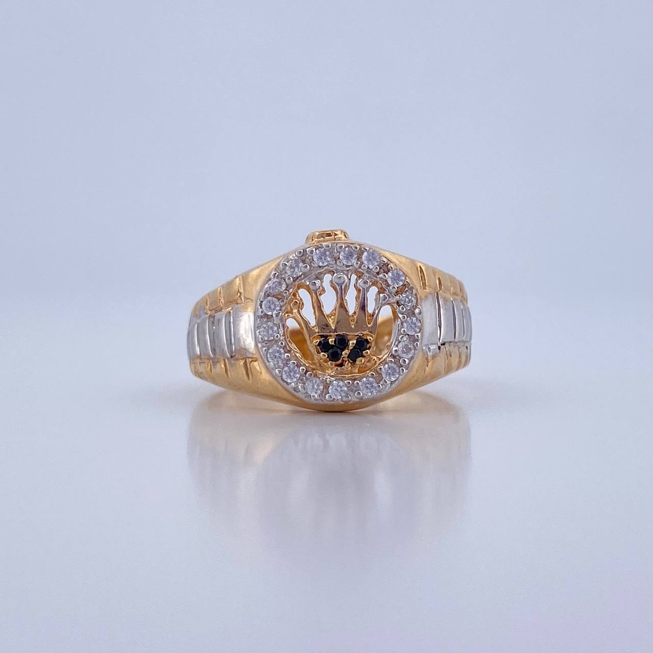 Anillo Correa Corona RX 6.4gr / T9 / Circones Negros Blancos Dos Oros Amarillo Blanco 18K &