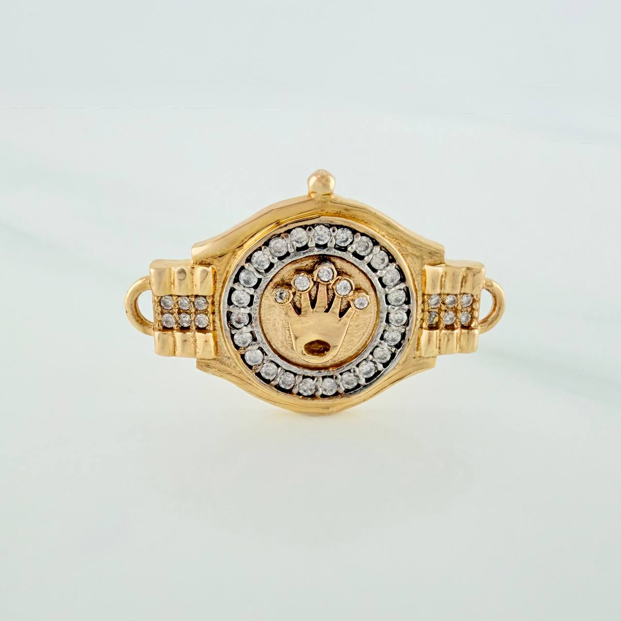 Herraje Corona Cinturon 3.4gr / 2.6cm / Dos Oros Amarillo Blanco 18K