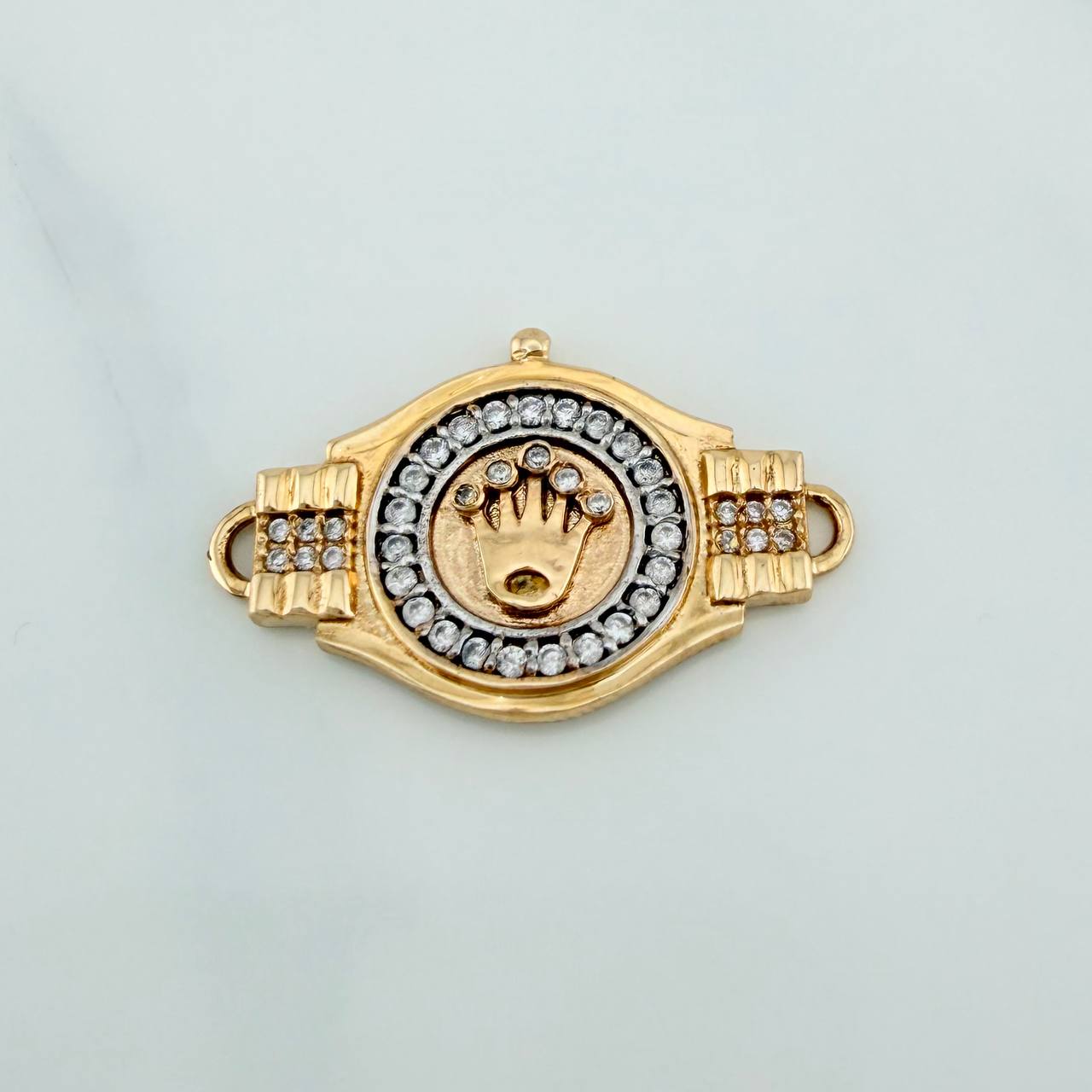 Herraje Corona Cinturon 3.4gr / 2.6cm / Dos Oros Amarillo Blanco 18K