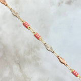 Tobillera Rustica 2x2 Ovaldo Diamantada 6.25gr / 25cm / Cauchos Fucsias Tres Oros 18K