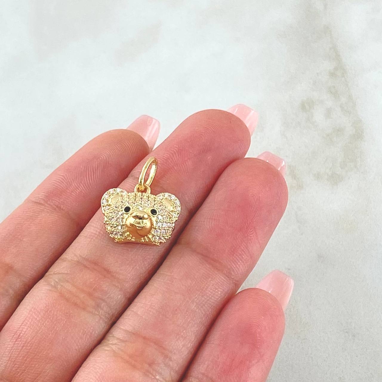 Dije Rostro Oso 2.35gr / 1.8cm / Circones Blancos Negros Oro Amarillo 18K ©