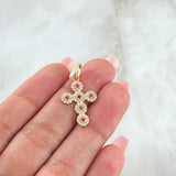 Dije Cruz Tupida 1.9gr / 2.9cm / Circones Blancos Fucsias Oro Amarillo 18K