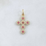 Dije Cruz Tupida 1.9gr / 2.9cm / Circones Blancos Fucsias Oro Amarillo 18K