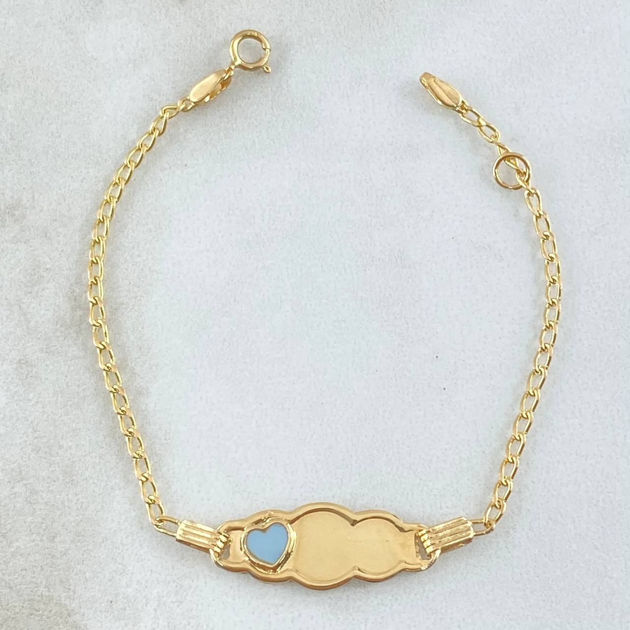 Pulso Bebé Espiga Placa Nube 1.75gr / 13cm-14cm / Corazon Azul Oro Amarillo 18K