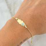 Pulso Bebé Espiga Placa Nube 1.75gr / 13cm-14cm / Corazon Azul Oro Amarillo 18K