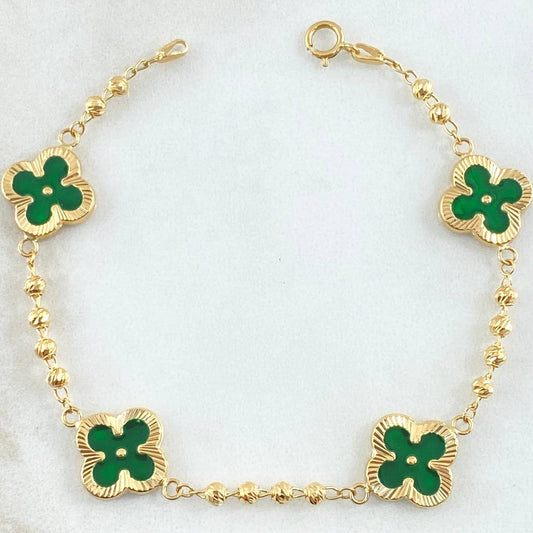 Pulso Trebol Verde 5.55gr / 18.5cm / Oro Amarillo 18K ©