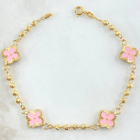 Pulso Trebol Rosado 4.45gr / 18.5cm / Oro Amarillo 18K