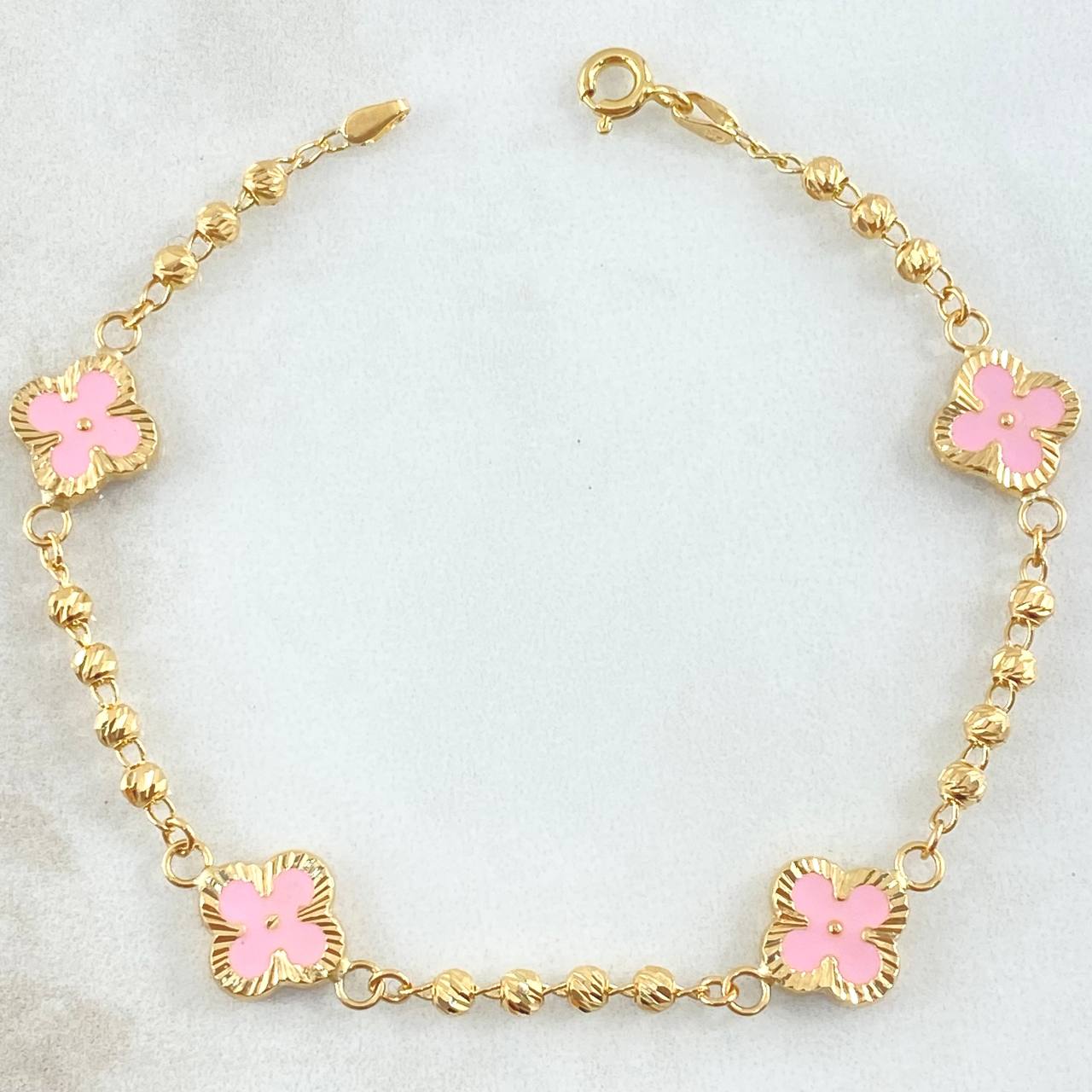 Pulso Trebol Rosado 4.5gr / 18cm / Oro Amarillo 18K *