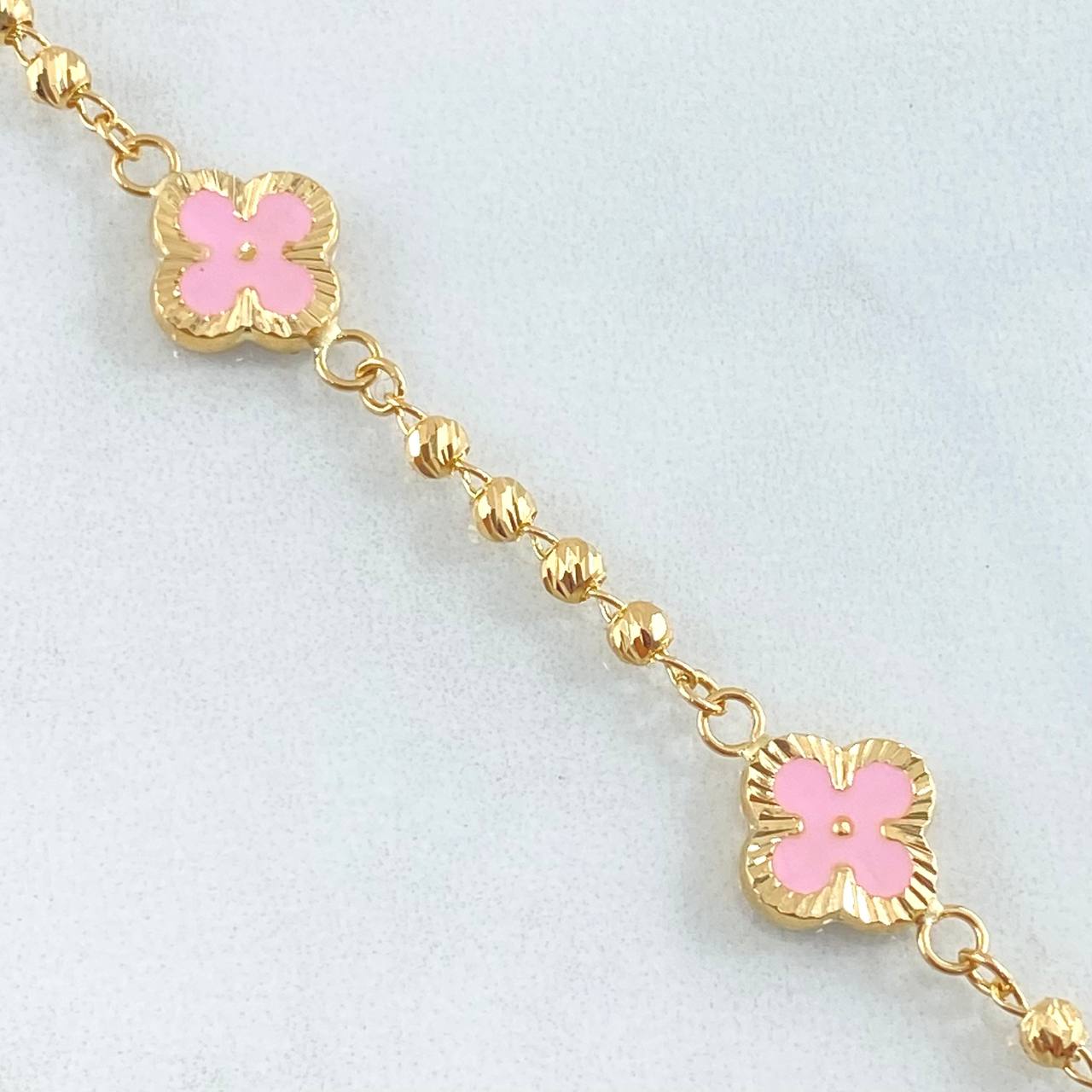 Pulso Trebol Rosado 4.55gr / 18cm / Oro Amarillo 18K
