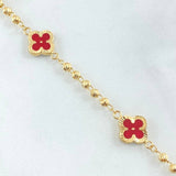 Pulso Trebol Rojo 4.55gr / 20cm / Oro Amarillo 18K *
