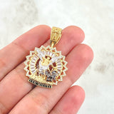 Dije San Miguel Arcángel Aureola Doble 7.15gr / 3.9cm / Relieve Circones Blancos Oro Amarillo 18K ©