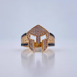 Anillo Casco De Gladiador 8.7gr / T11 / Circones Negros Blancos Dos Oros Negro Amarillo 18K &