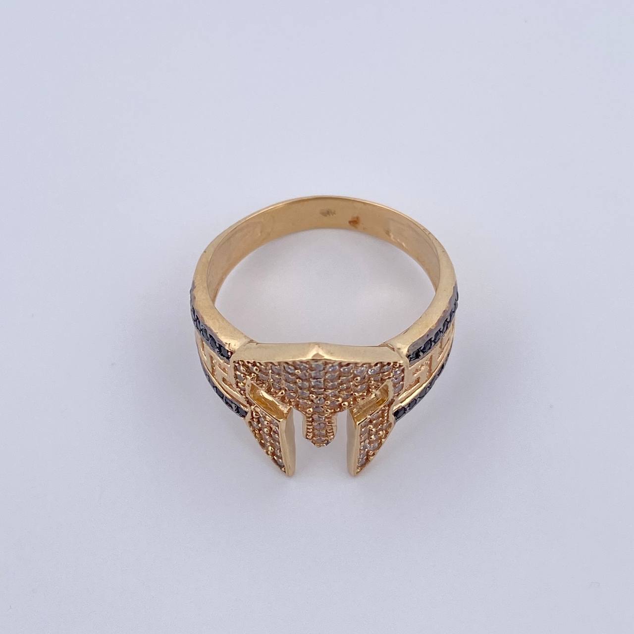 Anillo Casco De Gladiador 8.7gr / T11 / Circones Negros Blancos Dos Oros Negro Amarillo 18K &